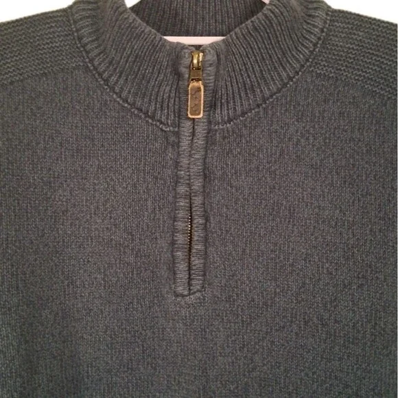Eddie Bauer Sweater Mens XL Quarter Zip Mock Neck Cotton Knit Blue Distressed - Picture 2 of 7